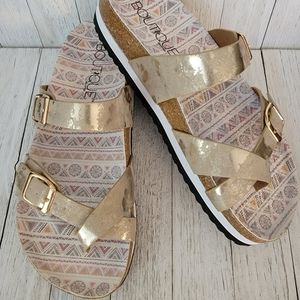JULY 4TH SALE!! CORKYS- TAN LINES TAUPE METALLIC SANDALS